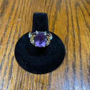 Silver Amethyst Ring w/ Gold Butterflies